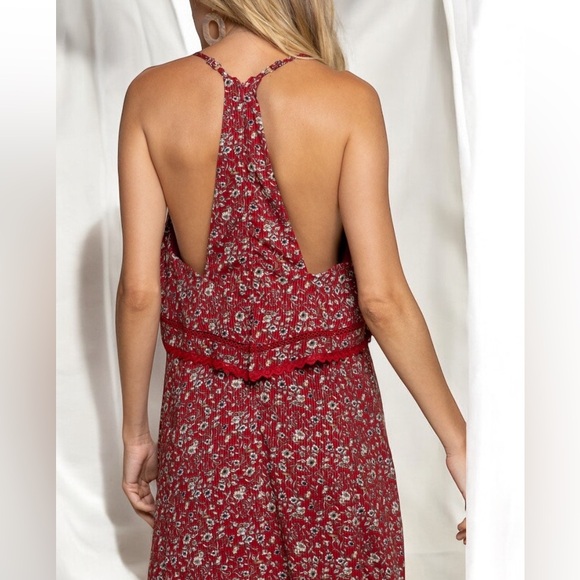 POL Red Floral Midi Dress Ruffle Lace Details - Picture 3 of 6